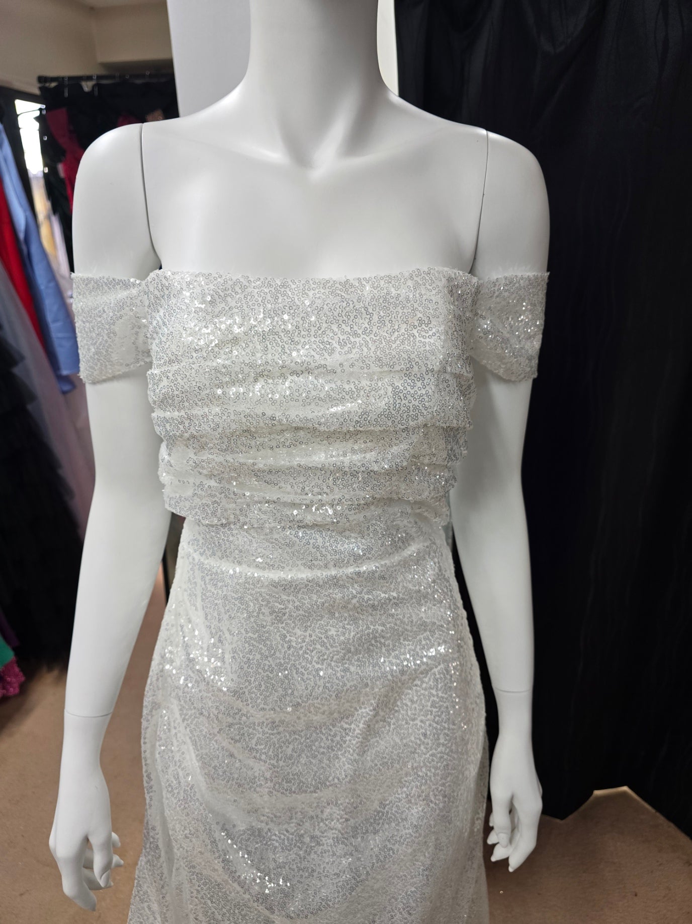 DPB0113 Off the Shoulder Sequin Corset Style Dress