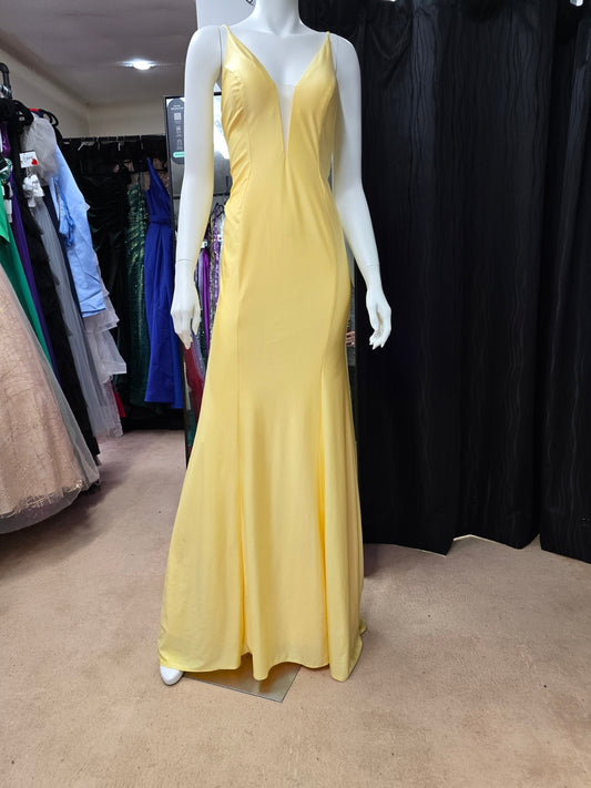 DPB0001 Yellow Spaghetti Strap Open Back Ball Dress