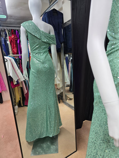 DPB0041 Green Off The Shoulder Sequin Ball Dress