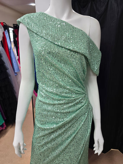 DPB0041 Green Off The Shoulder Sequin Ball Dress