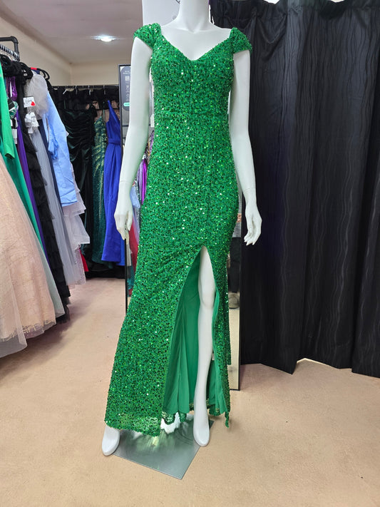 DPB0063 Green Off The Shoulder Sequin Dress