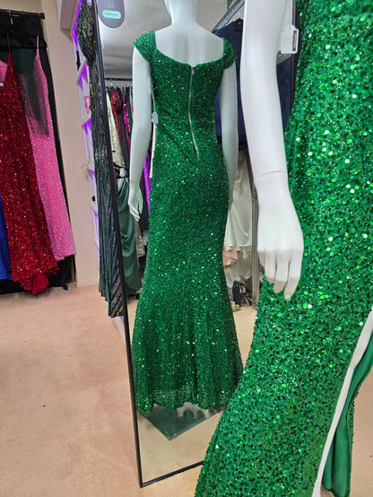 DPB0063 Green Off The Shoulder Sequin Dress