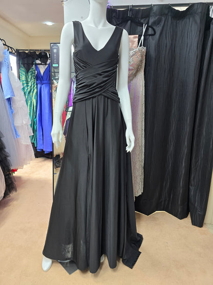 DPB0076 Black Stretch Bridesmaid Dress with Overlay