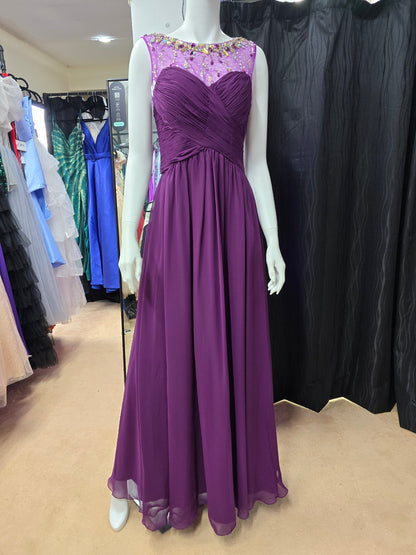 DPB0084 Purple Bead & Rhinestone Ruched Dress