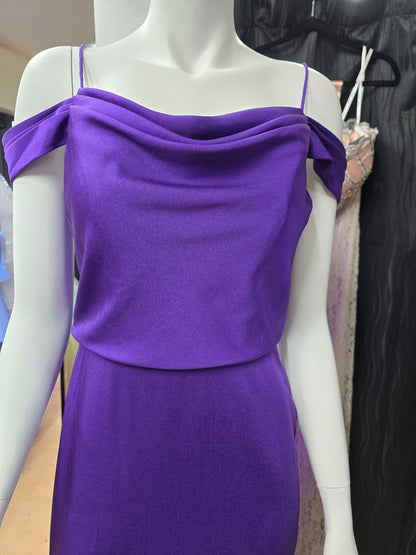 DPB0097 Purple Off Shoulder Bridesmaid Dress