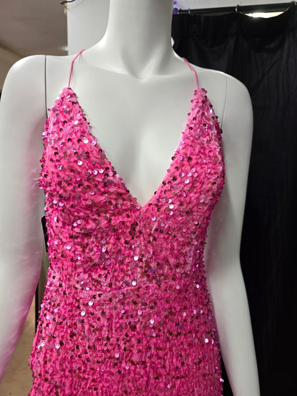 DPB0101 Spaghetti Strap Open Back Sequin Ball Dress