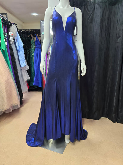 DPB0109 Metallic Blue Open Back Dress