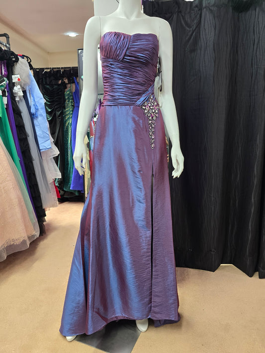 DPB0116 Purple Metallic Dress with Rhinestone Detail