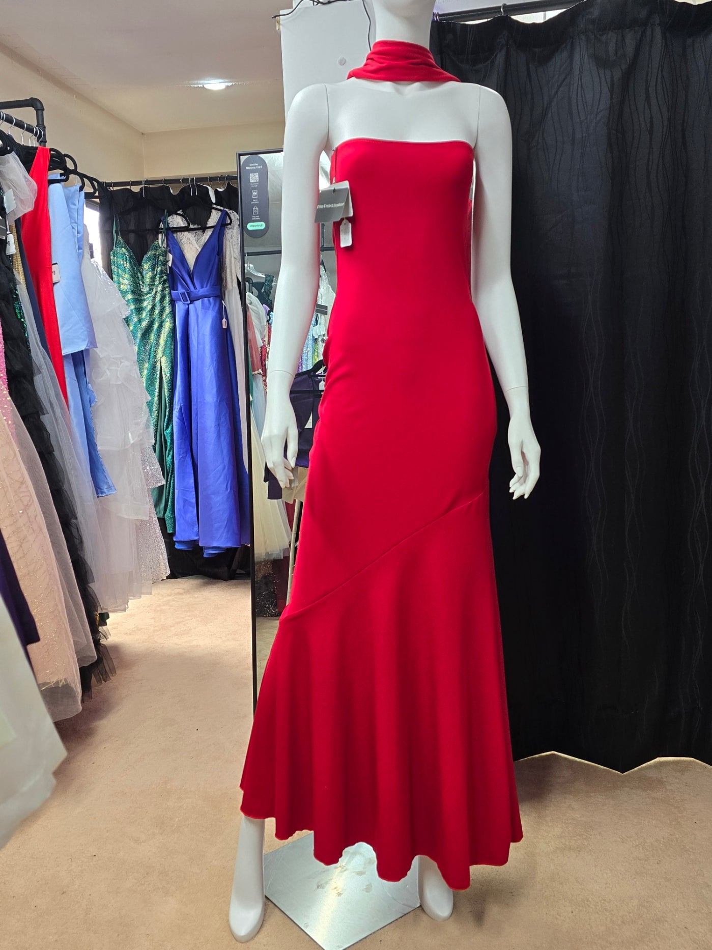 DPB0128 Red Strapless Dress with Scarf