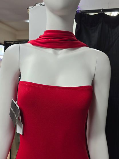 DPB0128 Red Strapless Dress with Scarf