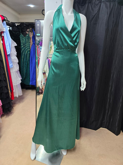 DPB0150 Green Satin Open Back Dress