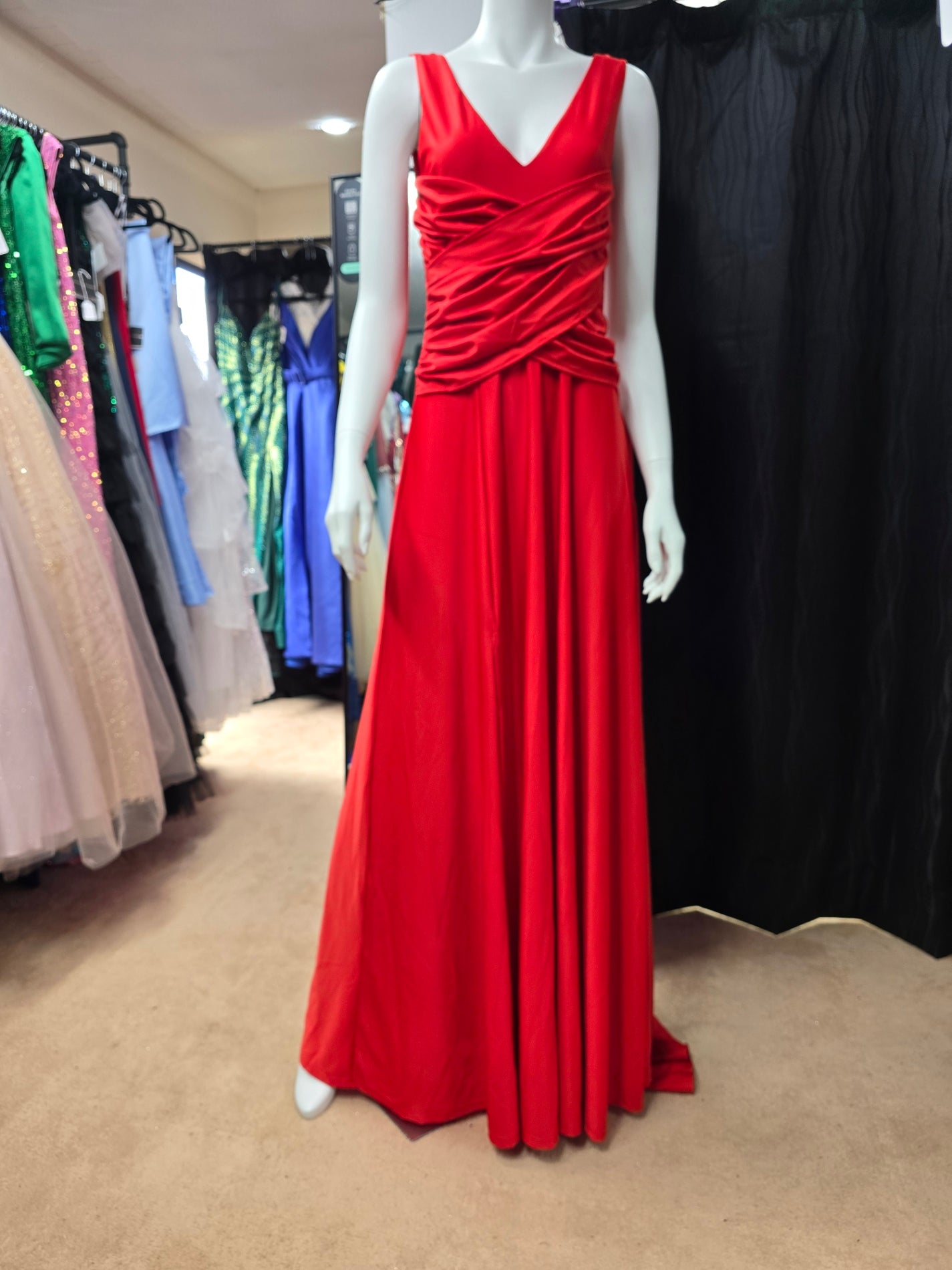 DPB0160 Stretchy Red Dress with Overlay