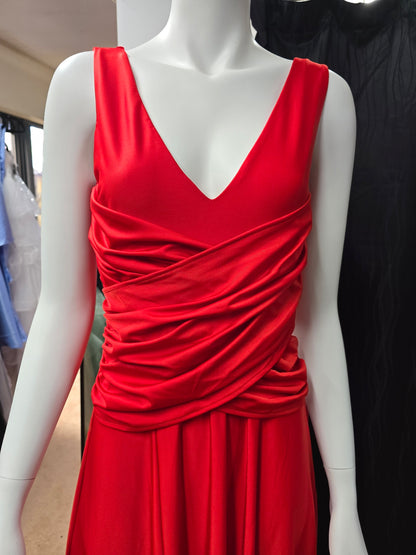 DPB0160 Stretchy Red Dress with Overlay