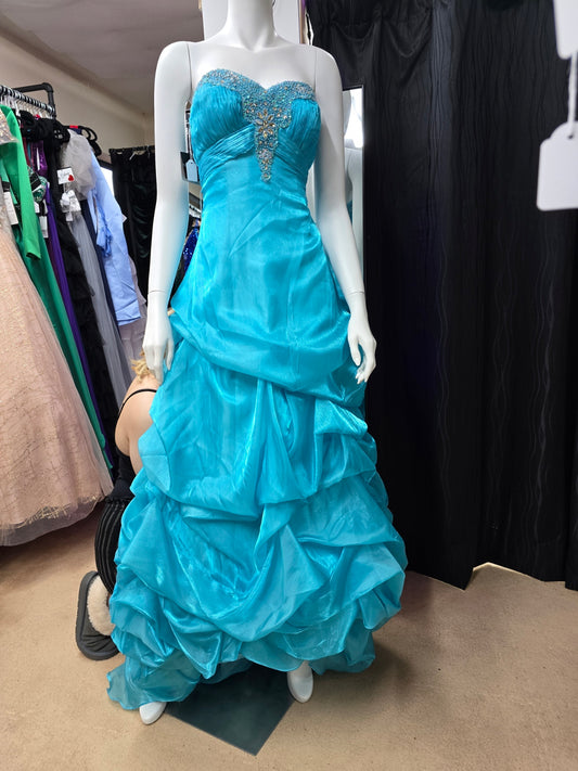 DPB0182 Aqua Rhinestone Detail Sleeveless Ball Gown