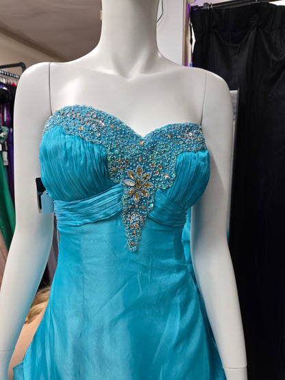 DPB0182 Aqua Rhinestone Detail Sleeveless Ball Gown