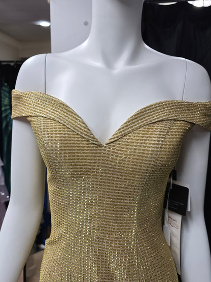 DPB0222 Gold Off Shoulder Glitter Dress