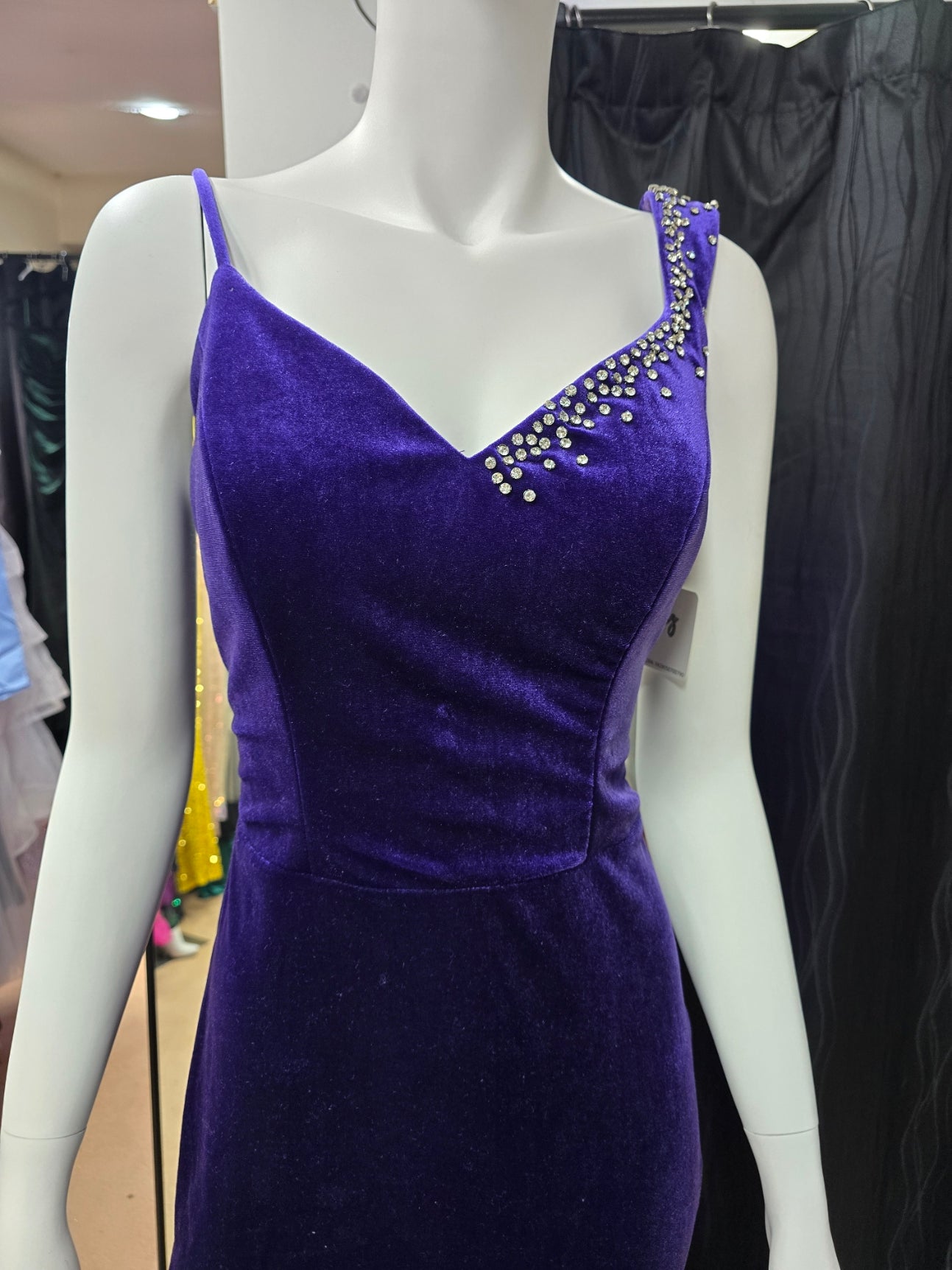 DPB0261 Purple Velvet Dress with Rhinestone Detail