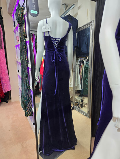 DPB0261 Purple Velvet Dress with Rhinestone Detail