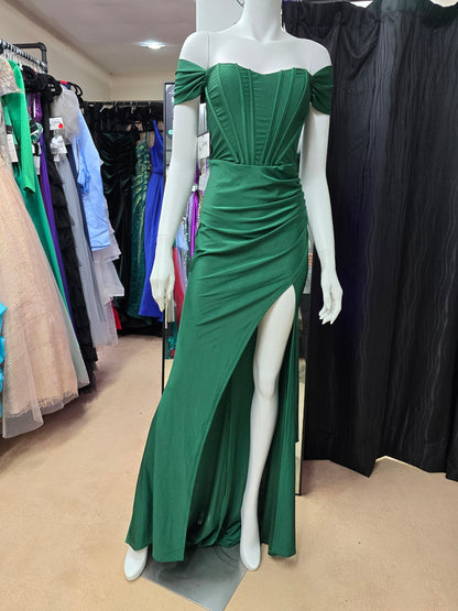 DPB0263 Green Off the Shoulder Corset Dress