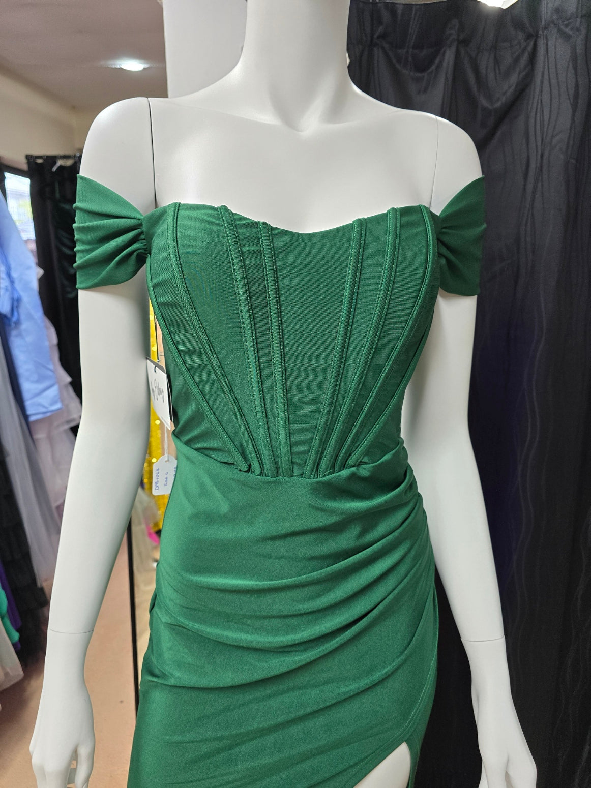 DPB0263 Green Off the Shoulder Corset Dress