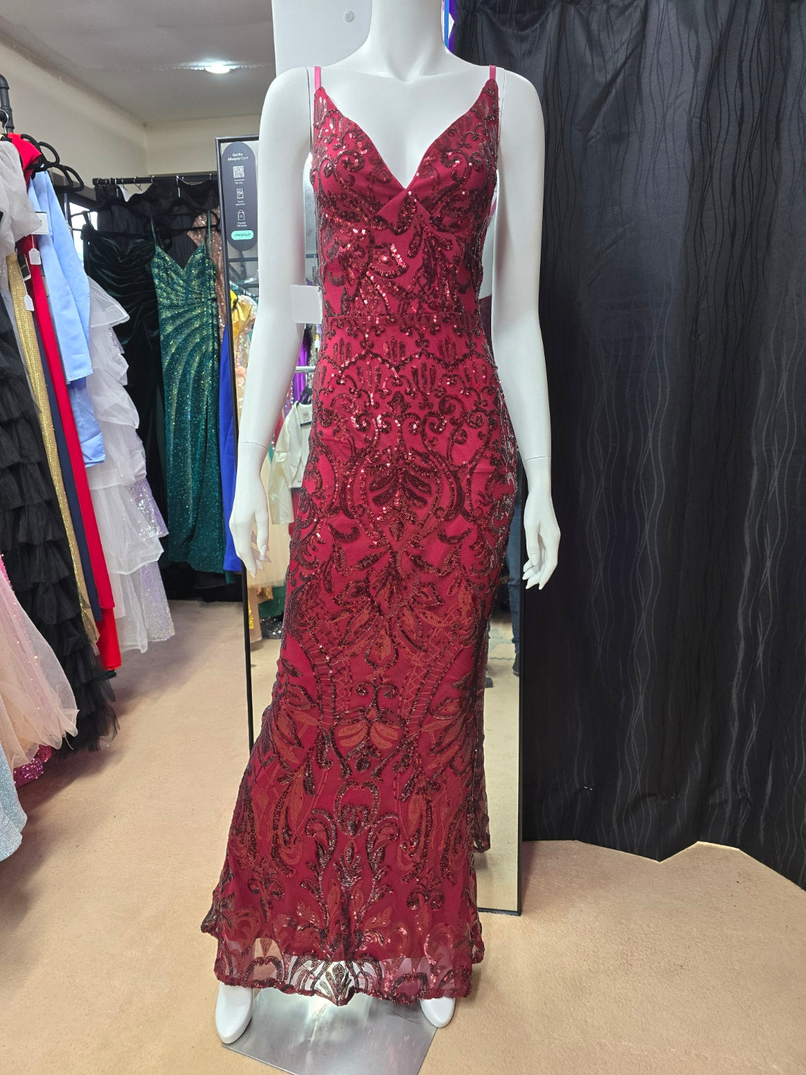 DPB0271 Red Spaghetti Strap Sequin Dress